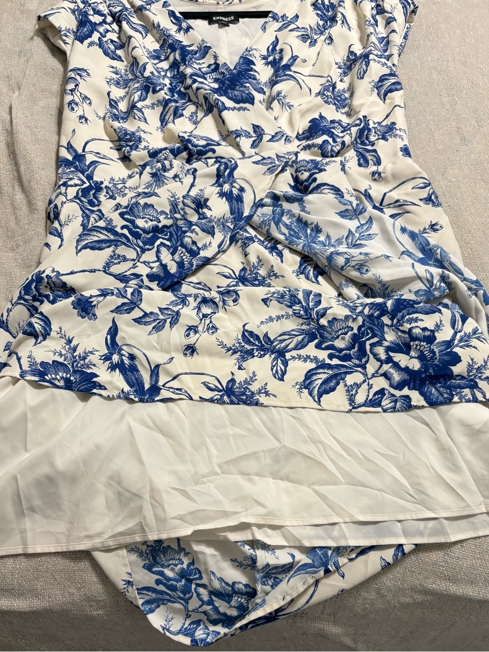 Express Cream Midi Dress with Blue Floral Print - Picture 4 of 6